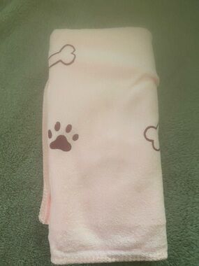 Plush Pink Paw & Bone Dog Grooming Towel